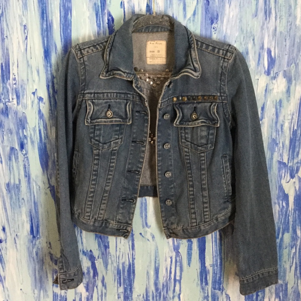 Free People Riveted Heart Jean Jacket Size S